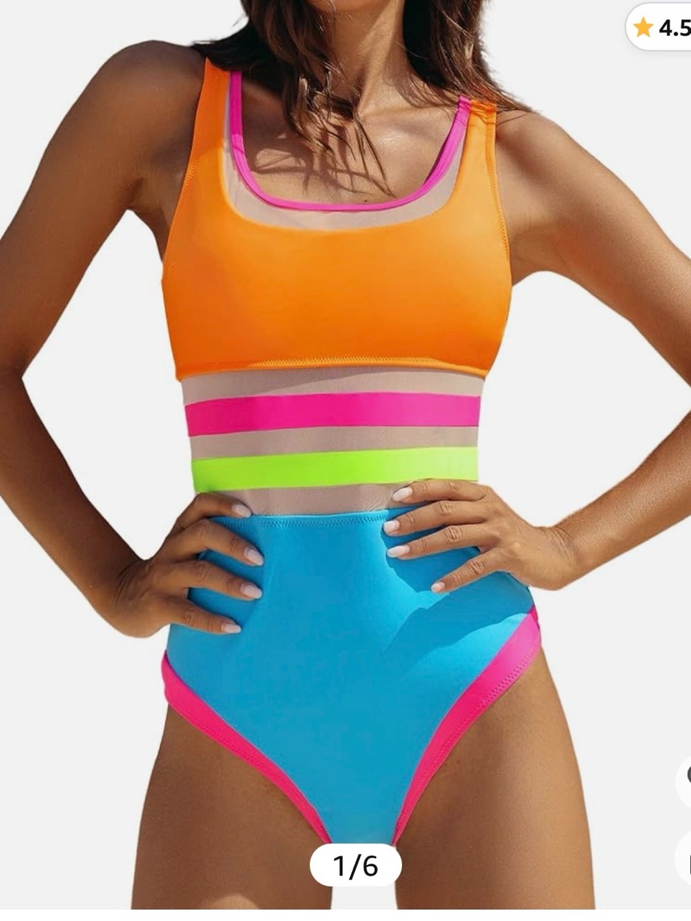 Colorblock Kids One-Piece Swimsuit - Orange, Blue & Pink